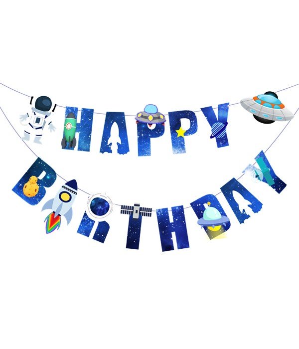 Гірлянда "Happy Birthday" в стилі космос 3 метри (06134), Синий