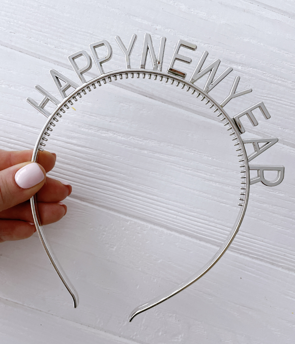 Новорічний аксесуар-обруч для волосся "Happy New Year" срібний (N20788), Сріблястий