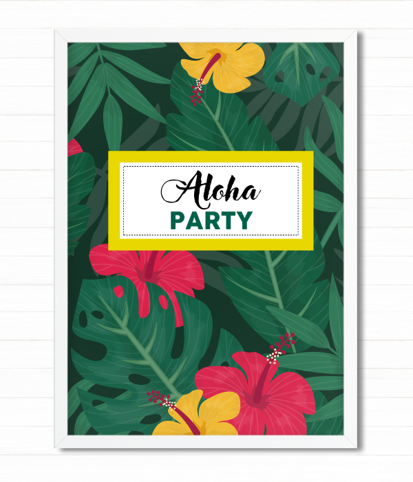 Постер для гавайської вечірки "Aloha Party" 2 розміри (03441), Різнокольоровий, А4