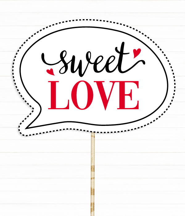 Табличка для весільної фотосесії "Sweet love" (06141), Красный + белый + черный