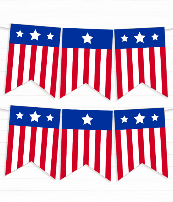 Гірлянда з прапорців для американської вечірки "Америка" 12 прапорців (05012), Белый + красный + синий