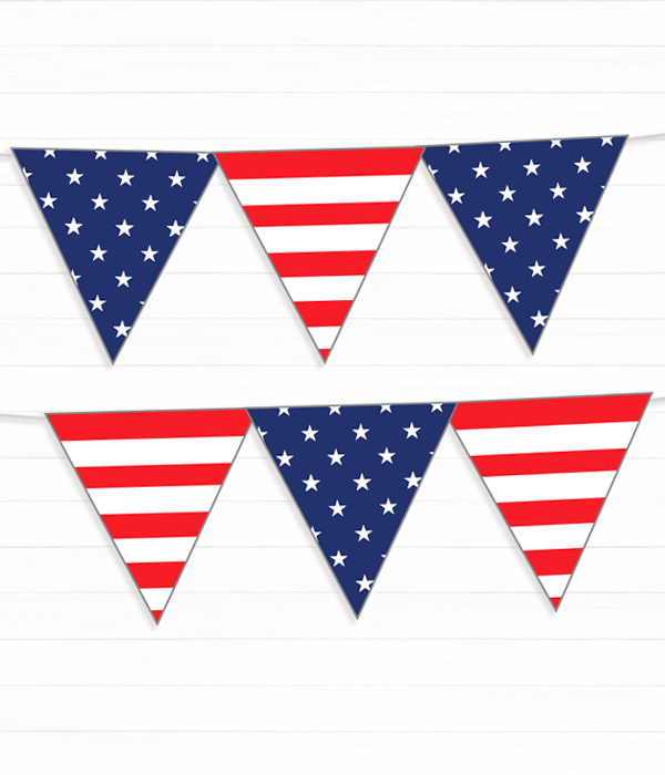 Гірлянда з прапорців для американської вечірки "Stars and stripes" 12 прапорців (03136), Белый + красный + синий