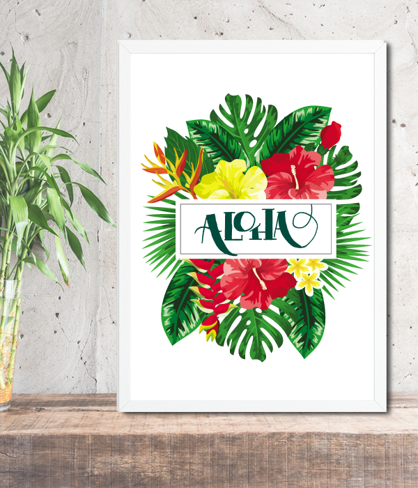 Постер для гавайської вечірки "Aloha" 2 розміри (03442), Різнокольоровий, А4