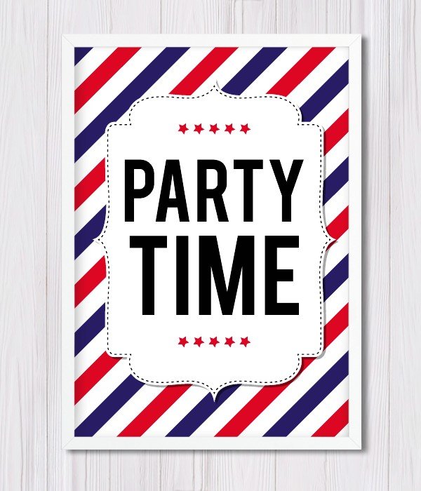 Постер для американської вечірки "Party Time" 2 розміри без рамки (03900-1), Різнокольоровий, А4