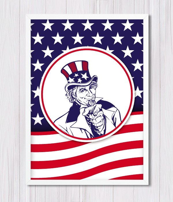 Постер для американської вечірки "Uncle Sam" 2 розміри без рамки (03141), Різнокольоровий, А4