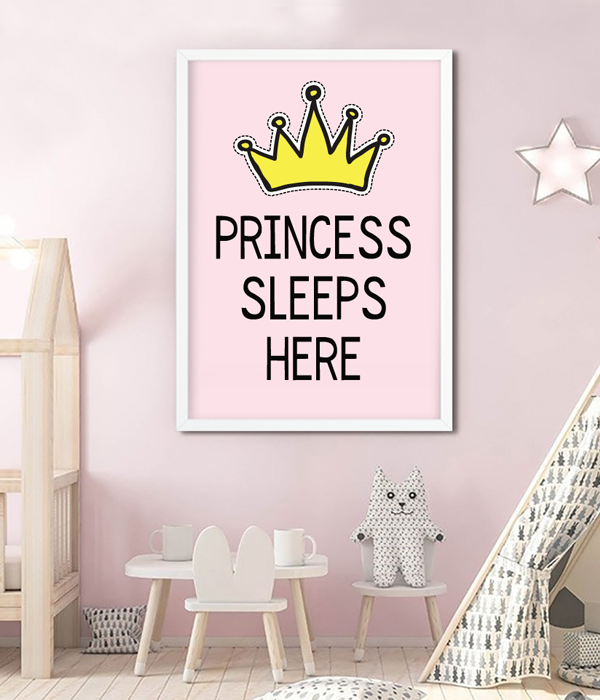 Постер для дитячої кімнати "Princess sleeps here" без рамки (2 розміри), Різнокольоровий, А4