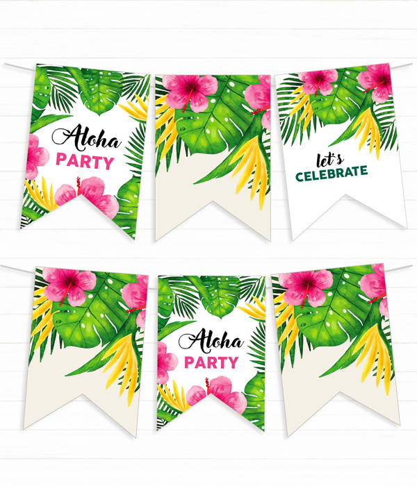 Паперова гірлянда для гавайської вечірки "Aloha Party" 12 прапорців (03448), Різнокольоровий