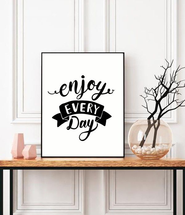 Постер для украшения дома или офиса "Enjoy every day" А4 без рамки (50-24), Белый, А4