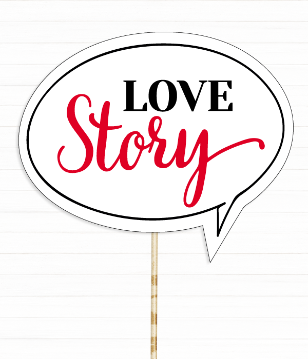 Весільна фотобутафорія - табличка для фотосесії Love story (06144), Красный + белый + черный