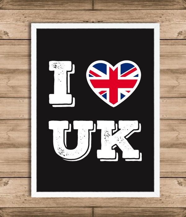 Постер для британської вечірки "I LOVE UK" 2 розміри без рамки (L-206), Черный, А4