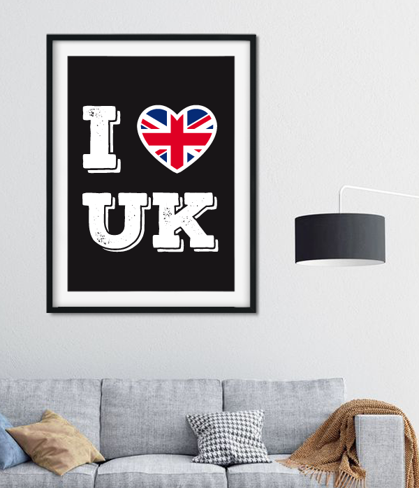 Постер для британської вечірки "I LOVE UK" 2 розміри без рамки (L-206), Черный, А4