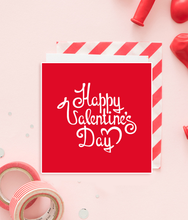 Листівка на день закоханих "Happy Valentines day" 14x14 см, Красный + белый