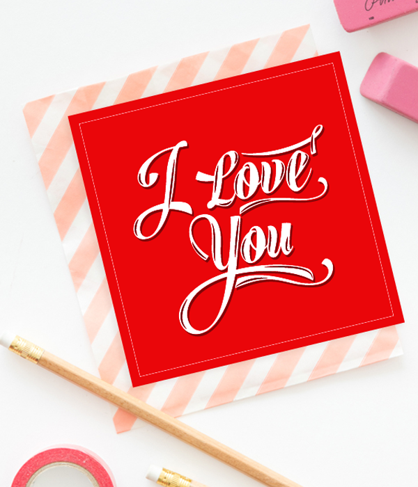 Листівка на день закоханих "I love you" 14x14 см, Красный + белый