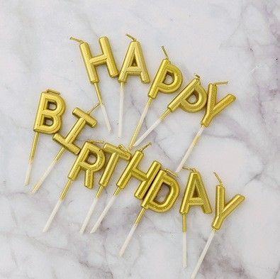 Свечи для торта золотые буквы "Happy Birthday" (CANDLES-1)