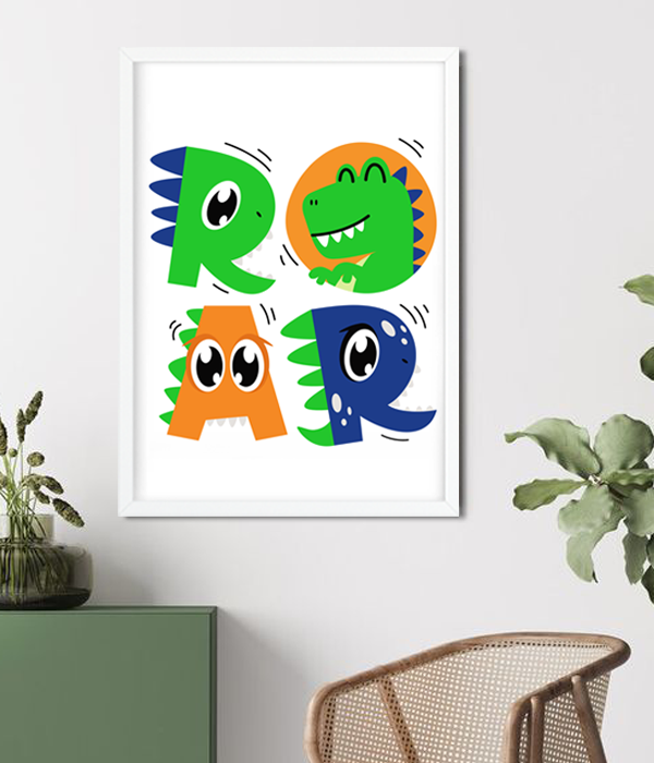 Плакат для дитячого свята з динозаврами "ROAR" 2 розміри без рамки (04074), А4