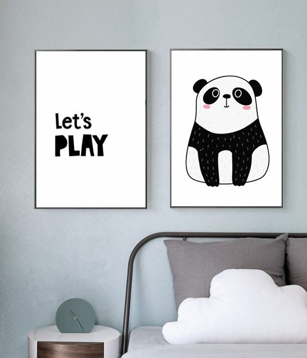 Набір з двох постерів для дитячої кімнати "Panda" без рамок (А3), Черный / Белый, А3