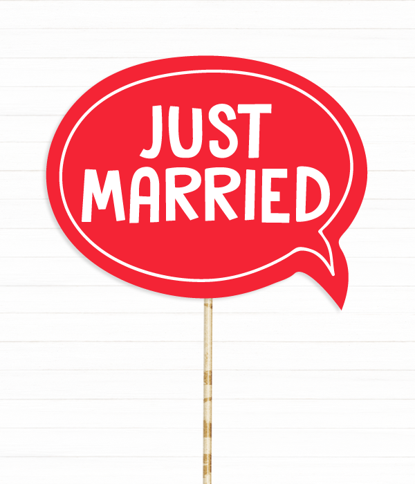Весільна фотобутафорія - табличка для фотосесії Just married (01828), Красный + белый + черный