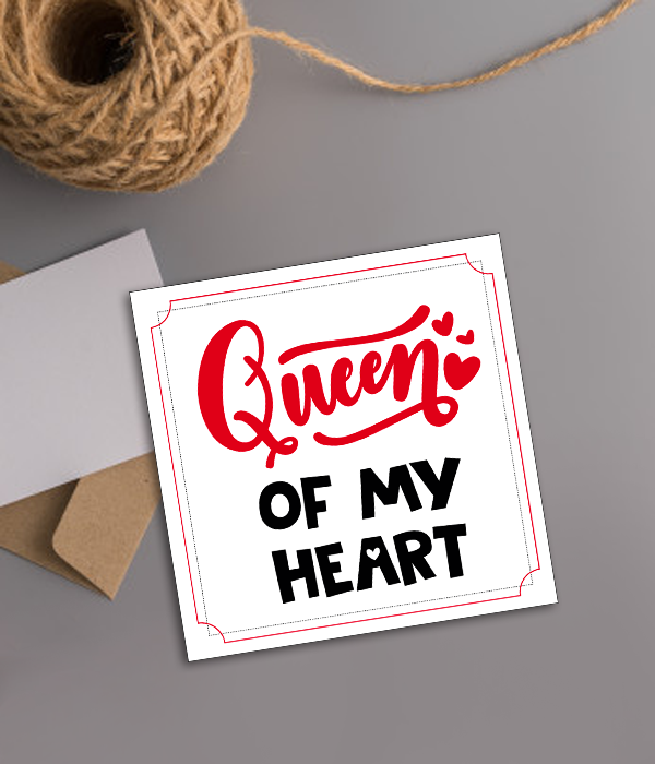 Открытка на День Влюблённых "Queen of my heart" 14х14 см (VD-29), Красный + белый