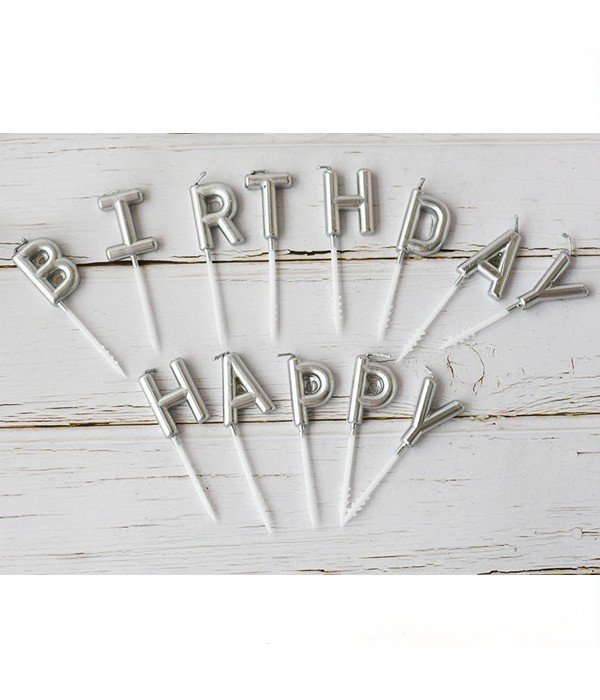 Cвічки для торта срібні літери "Happy Birthday" (CANDLES-2), Сріблястий