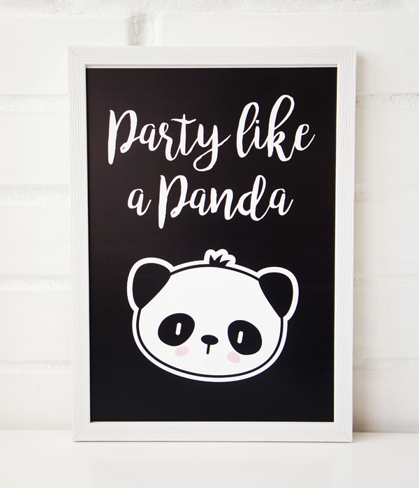 Постер з пандою "Party like a Panda" 2 розміри без рамки (03077), Черный / Белый, А4