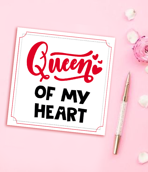 Открытка на День Влюблённых "Queen of my heart" 14х14 см (VD-29), Красный + белый