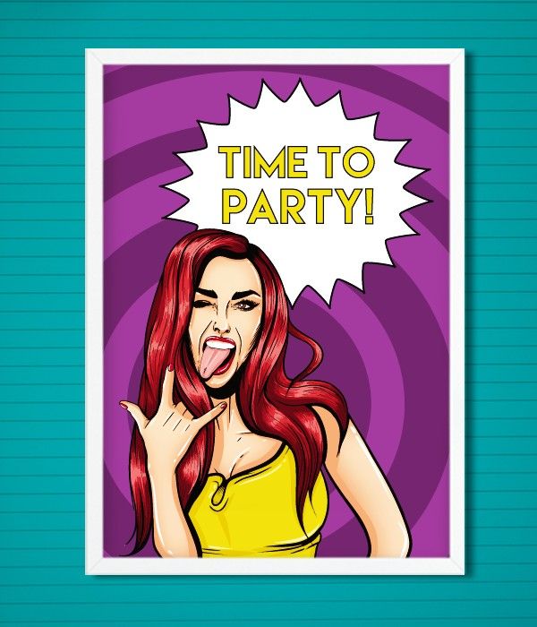 Постер для вечеринки "Time to Party!" 2 размера без рамки (02868), Разноцветный, А4