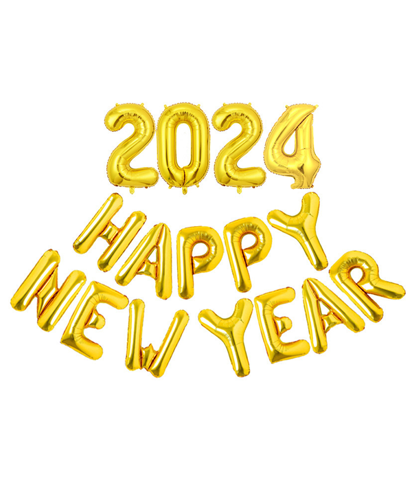 Новогодние воздушные шары - буквы 2024 Happy New Year 40 см (NY70078) , Золотой