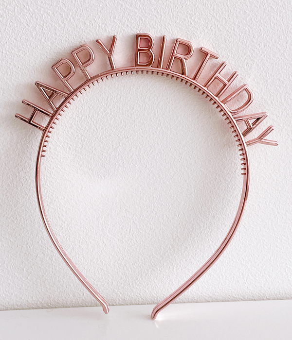 Аксесуар-обруч для волосся "Happy Birthday" рожеве золото (T-207)