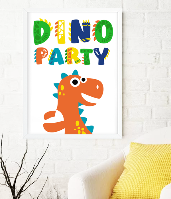 Постер для дитячого свята з динозаврами "DINO PARTY" 2 розміри без рамки (04077), А4
