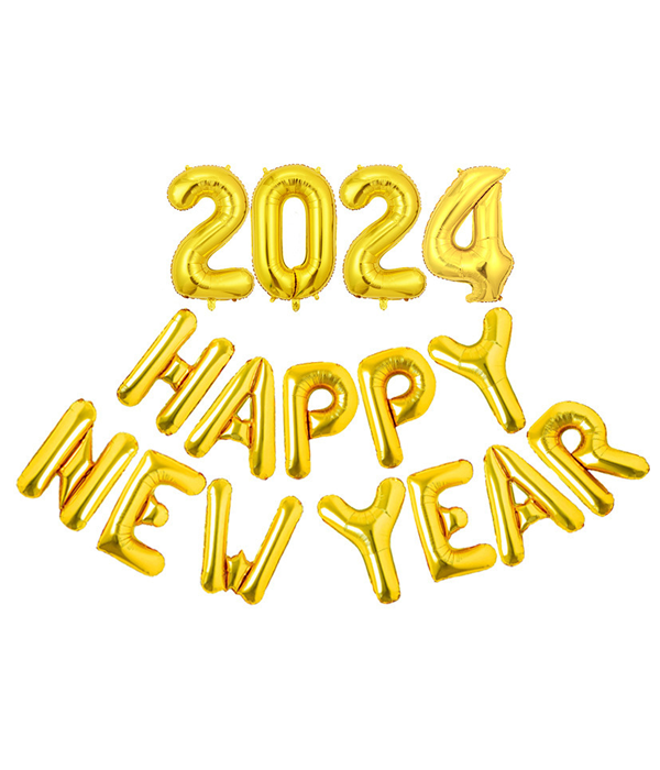 Новорічні повітряні кулі – літери 2024 Happy New Year 40 см (NY70078), Золотий