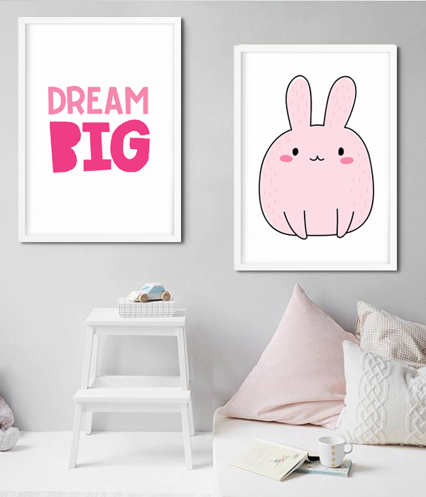 Набір з двох постерів для дитячої кімнати "DREAM BIG" без рамок (А3), Рожевий, А3