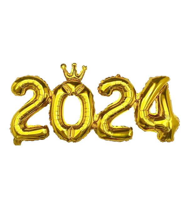 Новорічна повітряна куля-напис золота "2024" 45х100 см (NY70072), Золотий