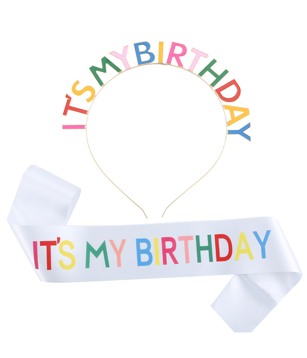Набор для дня рождения - обруч и лента через плечо "It's My Birthday" (50-212), Різнокольоровий