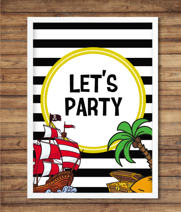Постер для піратської вечірки "Let's party" 2 розміри без рамки (02842), Різнокольоровий, А4