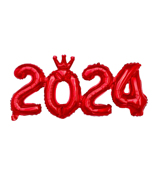 Новорічна повітряна куля-напис червона "2024" 45х100 см (NY70073), Червоний