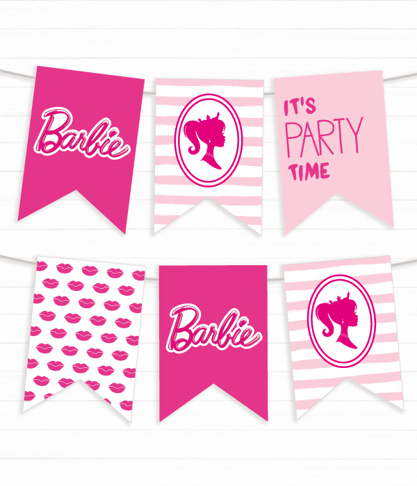 Паперова гірлянда із прапорців "Barbie" 12 прапорців (B02315), Рожевий