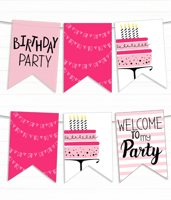 Паперова гірлянда Happy Moments "Birthday mix pink" 12 флажков 2 м (B-70), Рожевий