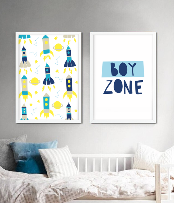 Набір з двох постерів для дитячої кімнати "BOY ZONE" без рамок (А3), А3