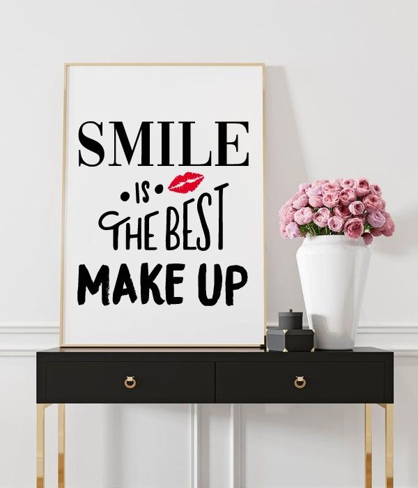 Постер для украшения дома или офиса "Smile is the best Make up" А4 без рамки (50-31), Белый