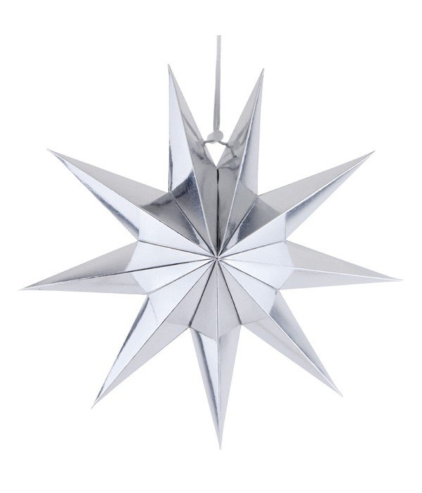 Декорація 3D зірка срібна 1 шт 30 см (H071), Сріблястий